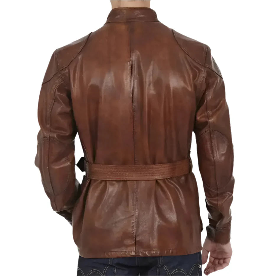 Mens Handmade Distressed Brown Biker Jacket