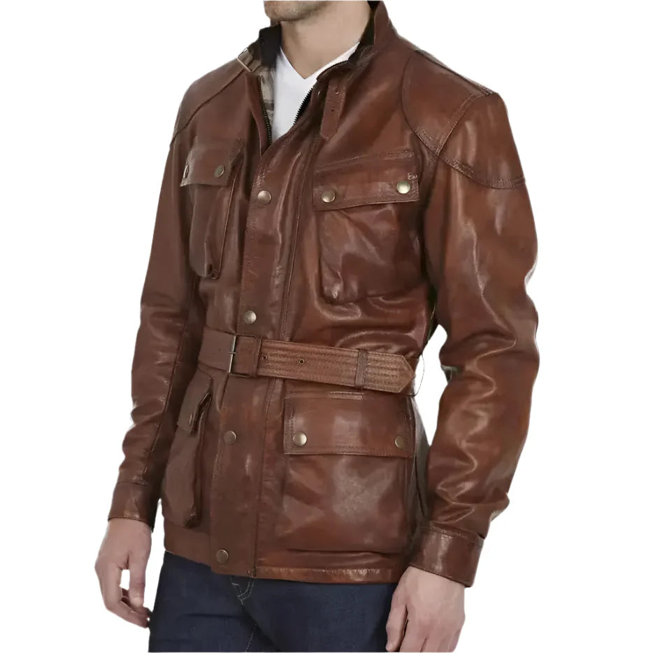 Mens Handmade Distressed Brown Biker Jacket
